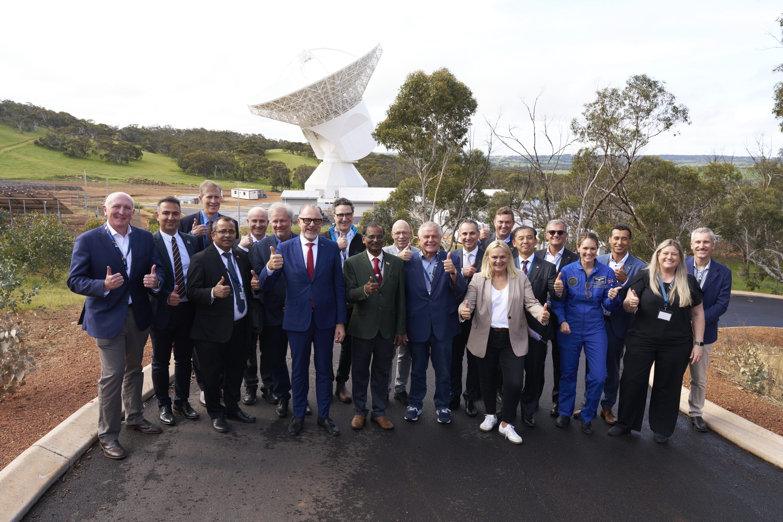 Group photo of ESA, ASA, and international representatives at the inauguration of ESA’s fourth deep space antenna in New Norcia, Australia.